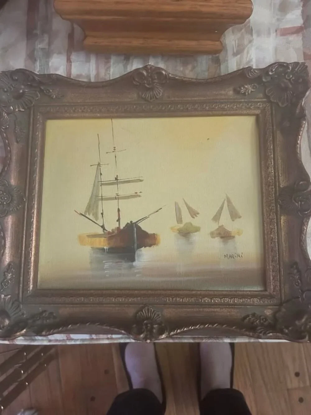 Wonderful Vintage Distressed Nautical Seascape Oil on Canvas